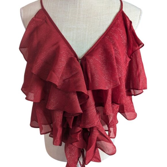 Rumored Red Sparkle Ruffle Cami Tank Top - Picture 3 of 7